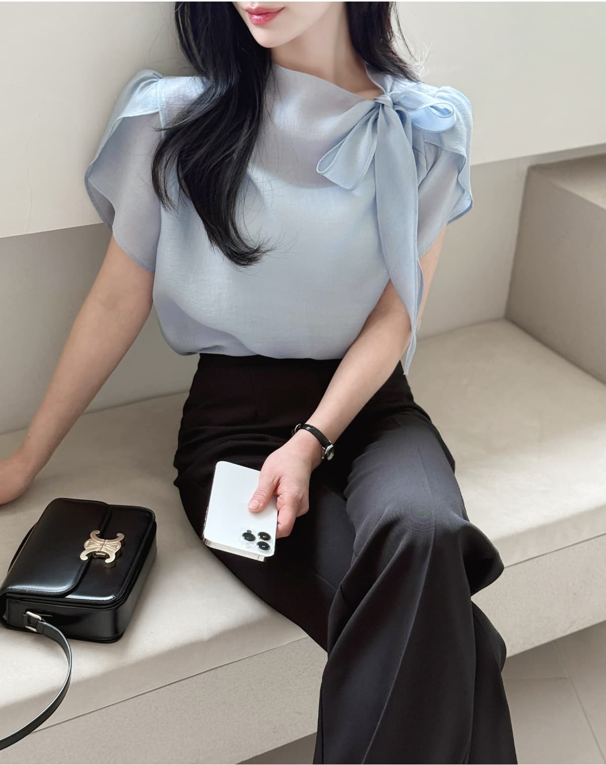 있음 선적 chic 한국 스타일 빛 럭셔리 바람 2026 여름 레이스 업 셔츠 상세 이미지 21