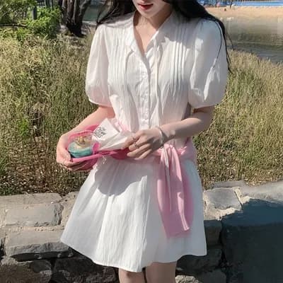 chic 한국 스타일 품격 작은 대중 반팔 드레스