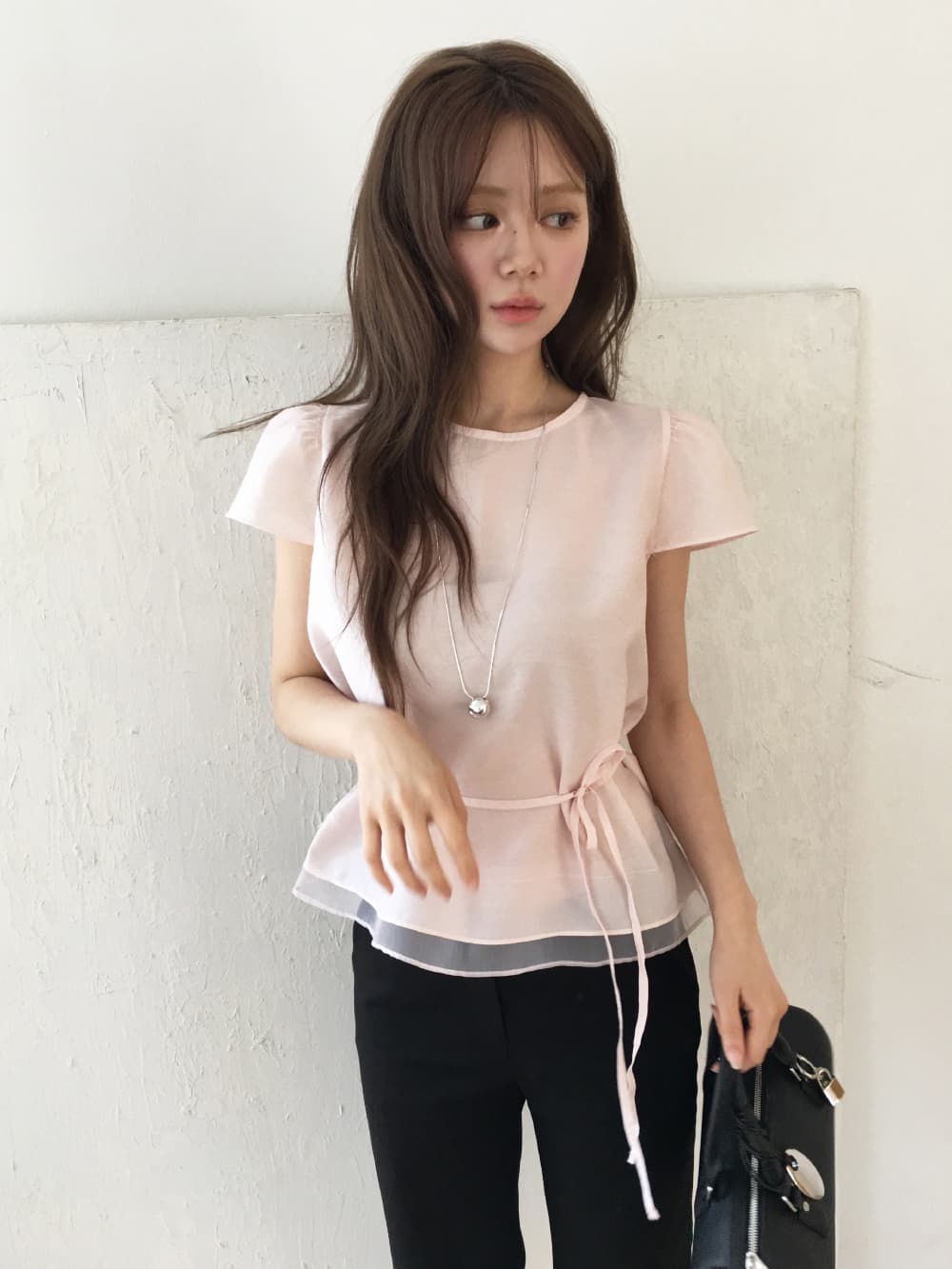 chic 라운드 넥 레트로 도트 무늬 반팔 인형 셔츠 셔츠 맨위 여성 상세 이미지 8