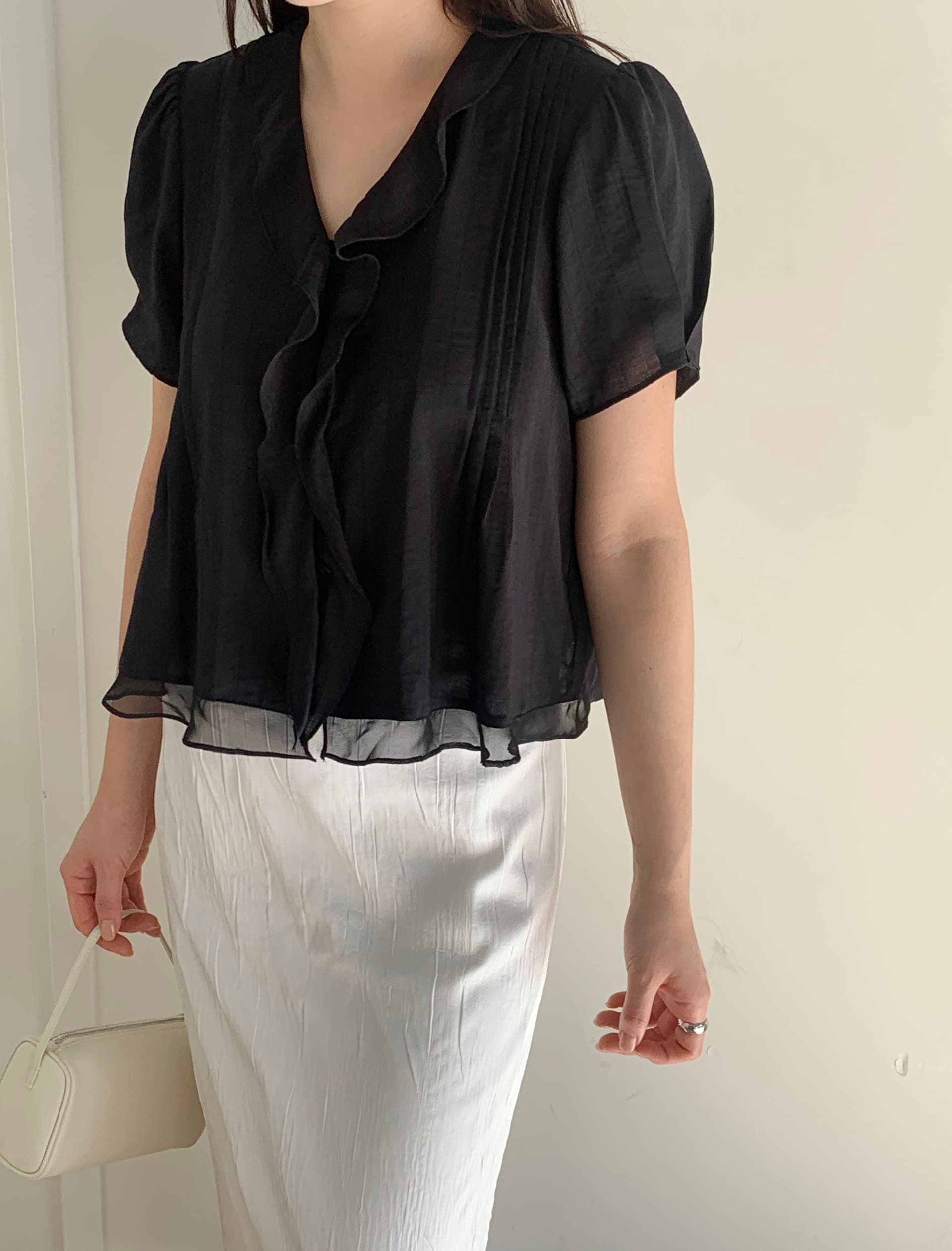 있음 선적 chic 한국 스타일 작은 대중 명중 Pleat 페이크 레이어드 캐주얼 품격 프릴 셔츠 이미지 4