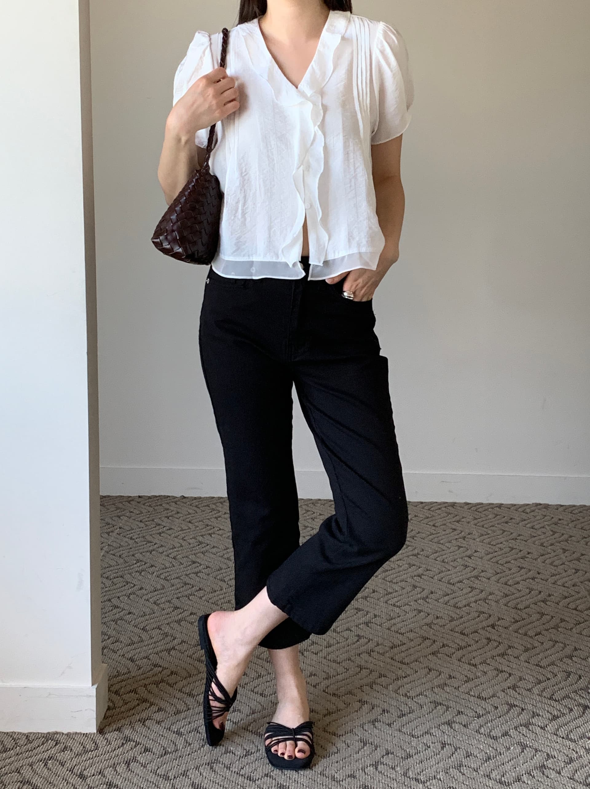 있음 선적 chic 한국 스타일 작은 대중 명중 Pleat 페이크 레이어드 캐주얼 품격 프릴 셔츠 상세 이미지 1