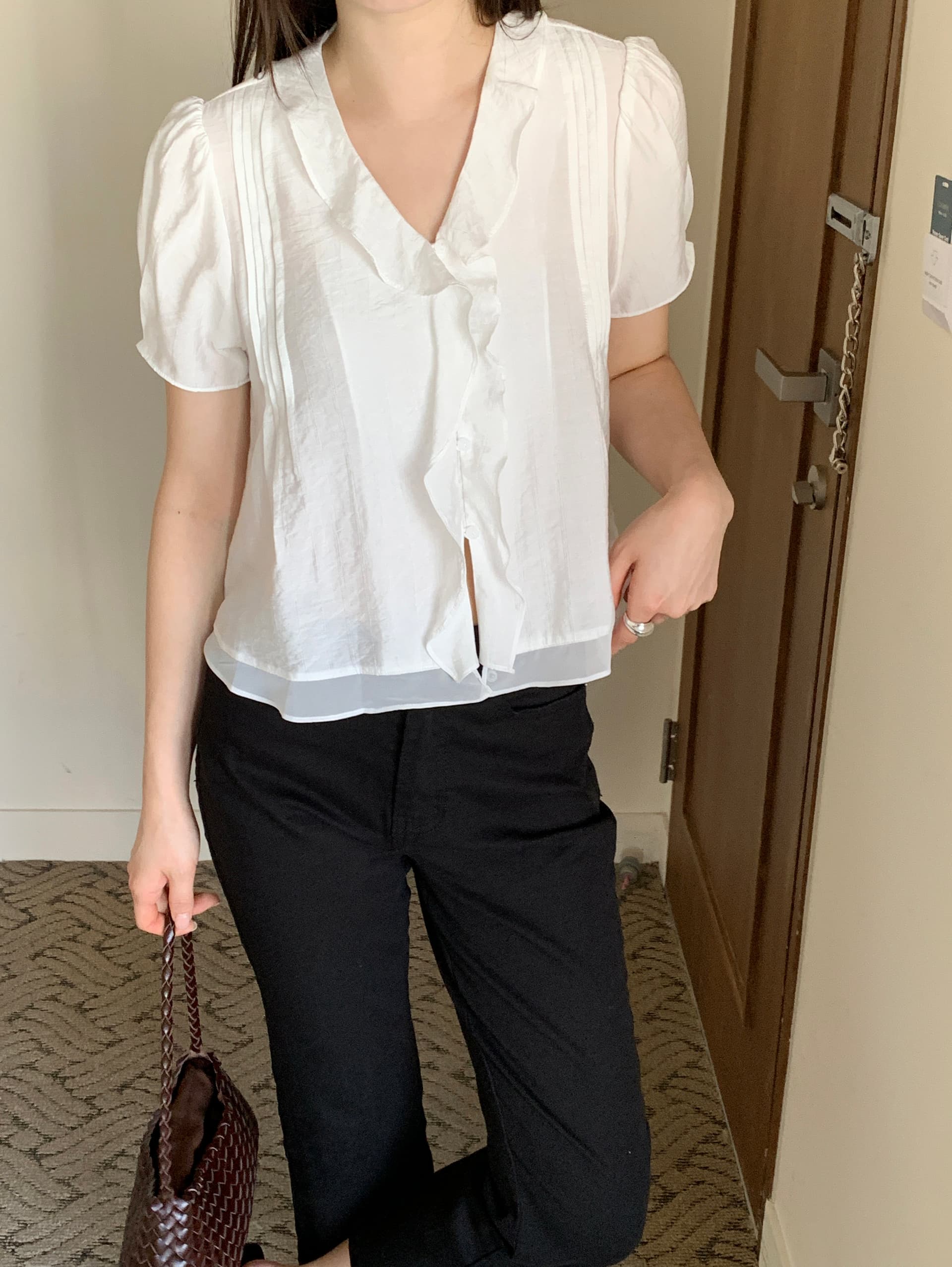 있음 선적 chic 한국 스타일 작은 대중 명중 Pleat 페이크 레이어드 캐주얼 품격 프릴 셔츠 상세 이미지 2