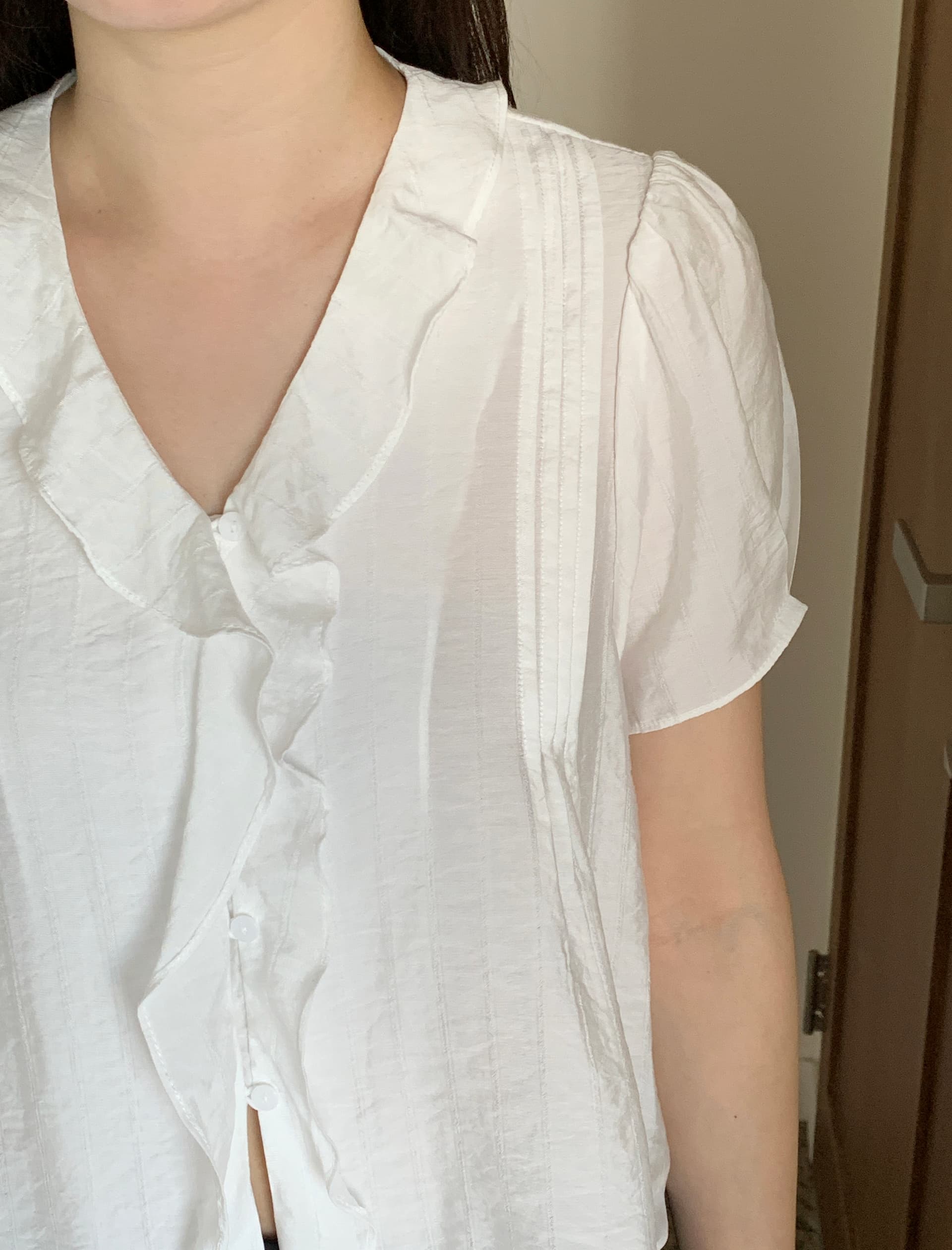 있음 선적 chic 한국 스타일 작은 대중 명중 Pleat 페이크 레이어드 캐주얼 품격 프릴 셔츠 상세 이미지 4