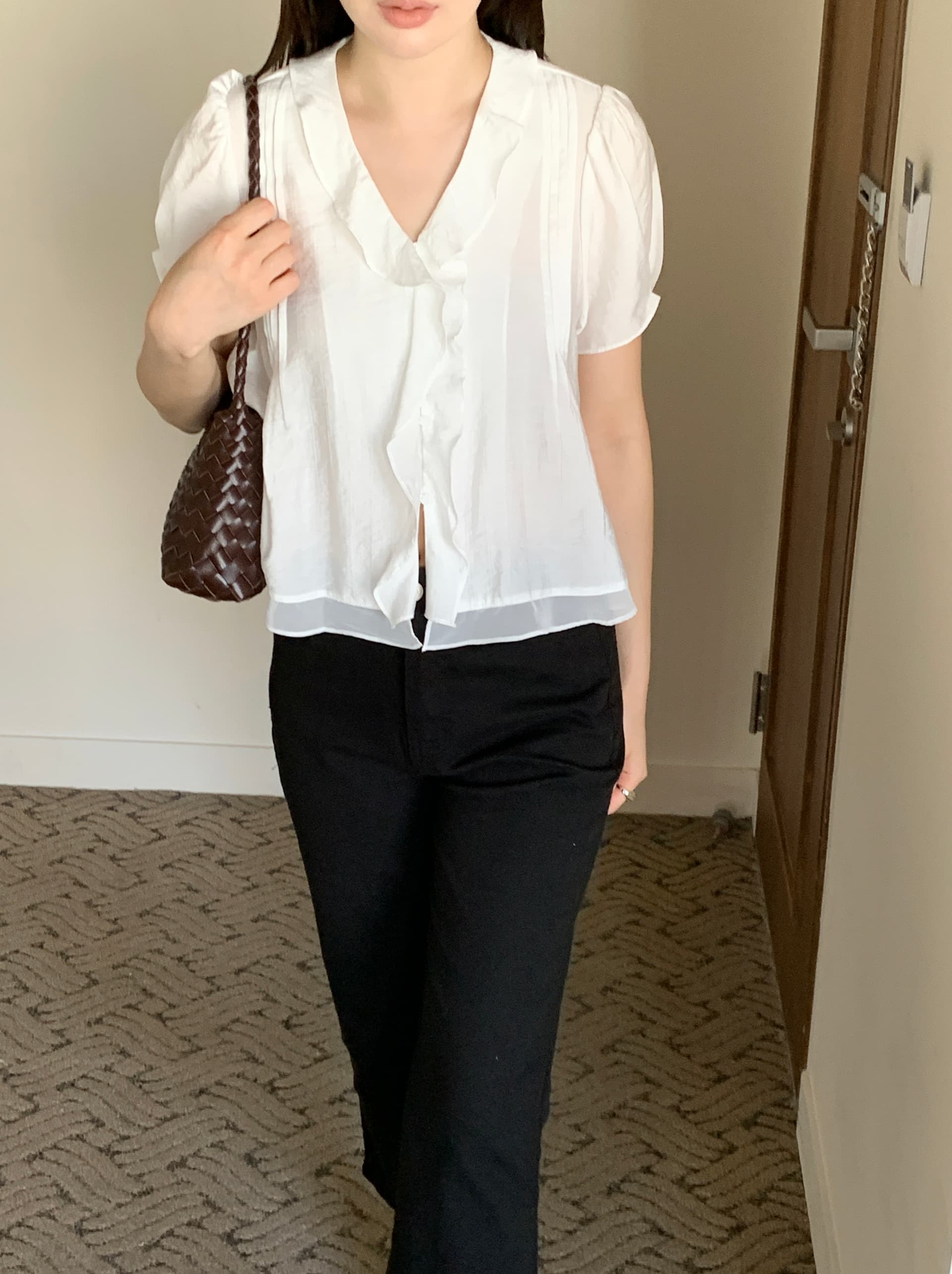 있음 선적 chic 한국 스타일 작은 대중 명중 Pleat 페이크 레이어드 캐주얼 품격 프릴 셔츠 상세 이미지 11