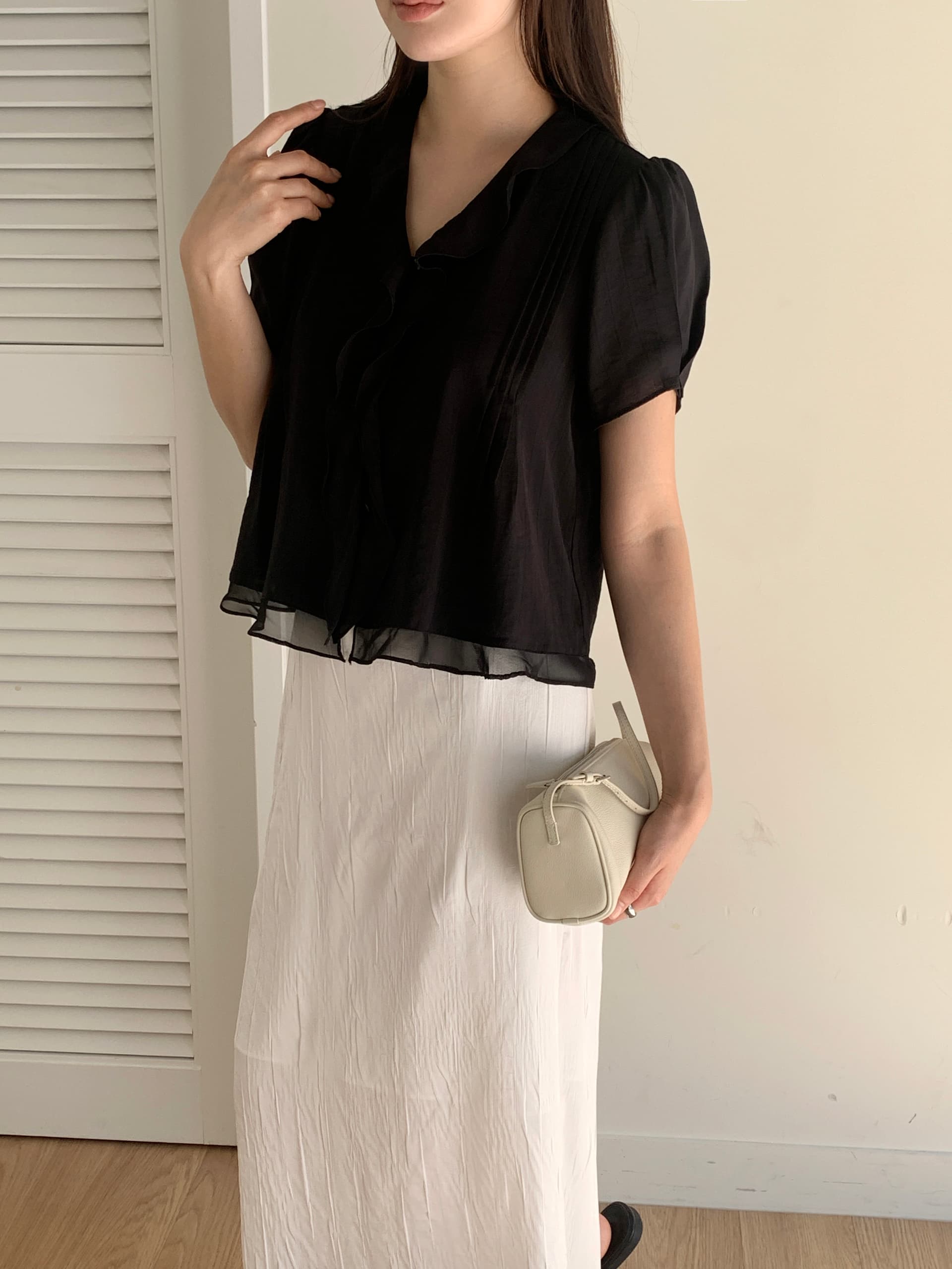 있음 선적 chic 한국 스타일 작은 대중 명중 Pleat 페이크 레이어드 캐주얼 품격 프릴 셔츠 상세 이미지 18
