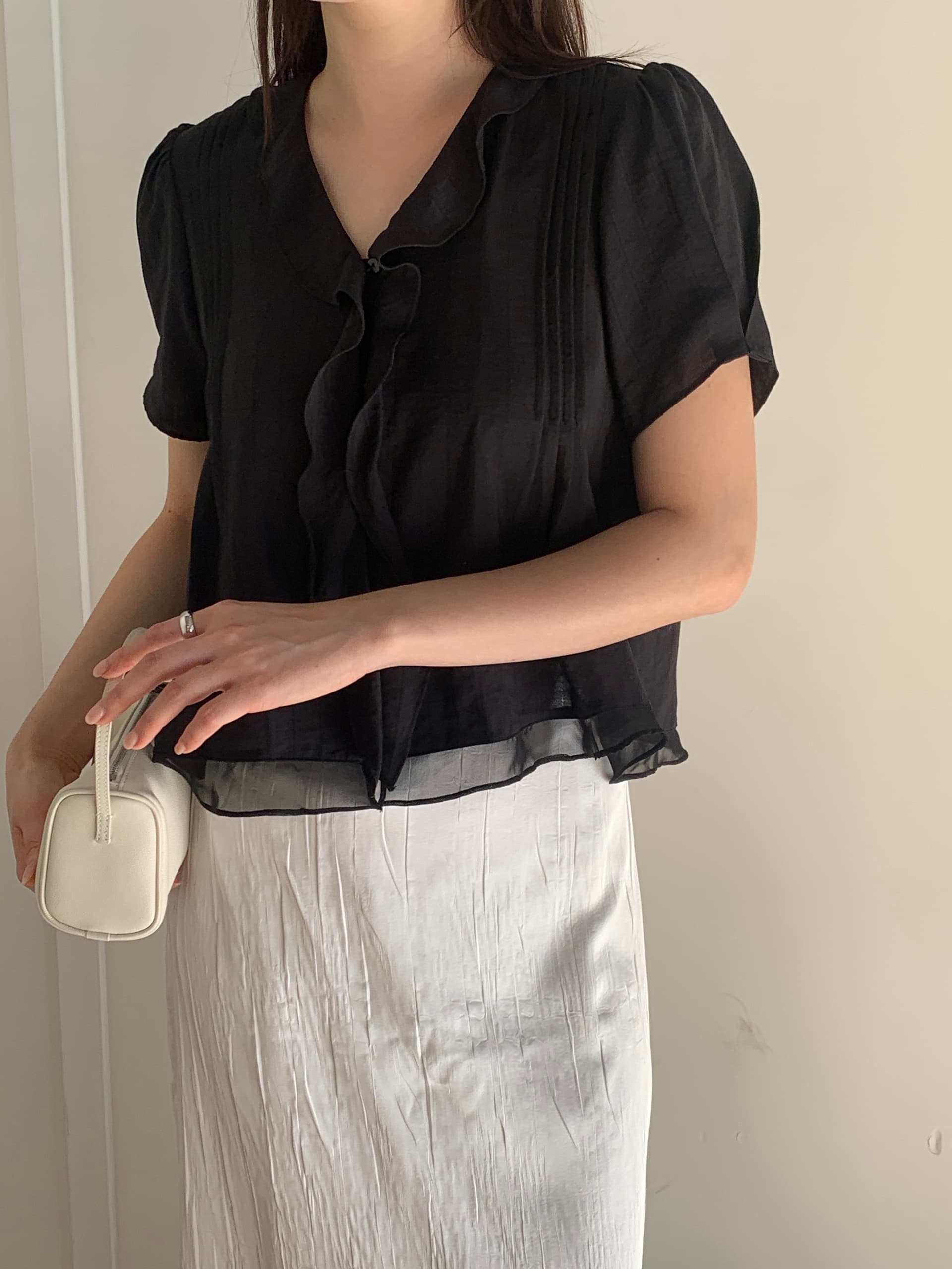 있음 선적 chic 한국 스타일 작은 대중 명중 Pleat 페이크 레이어드 캐주얼 품격 프릴 셔츠 상세 이미지 21
