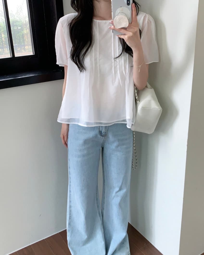 chic 한국 스타일 작은 대중 라운드 넥 풀오버 셔츠 상세 이미지 7