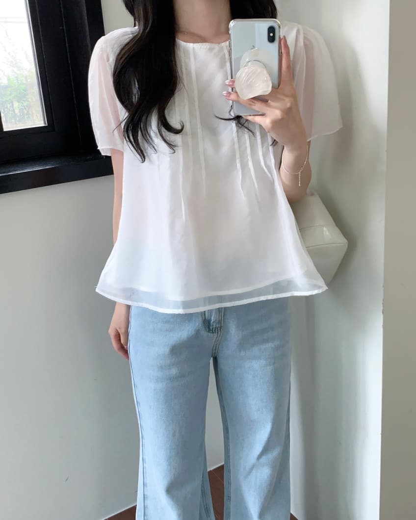 chic 한국 스타일 작은 대중 라운드 넥 풀오버 셔츠 상세 이미지 9