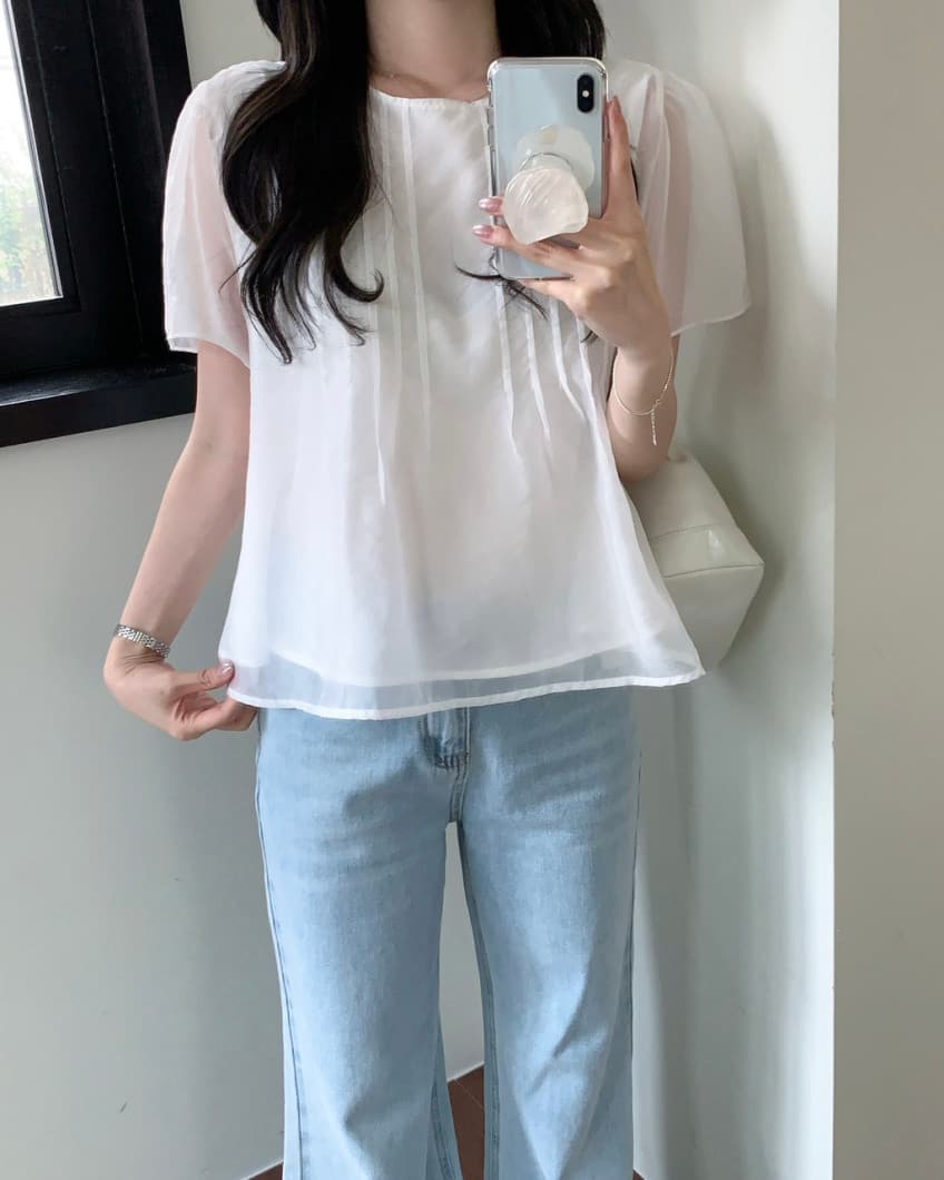 chic 한국 스타일 작은 대중 라운드 넥 풀오버 셔츠 상세 이미지 10