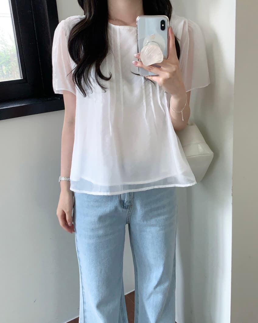 chic 한국 스타일 작은 대중 라운드 넥 풀오버 셔츠 상세 이미지 11