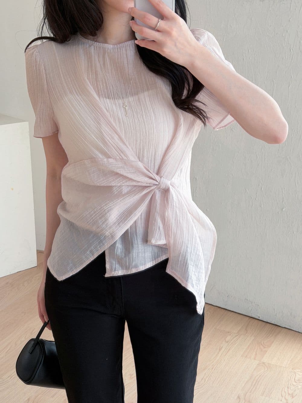 있음 선적 chic 불규칙 라운드 넥 품격 마이크로 ~을 통해 셔츠 상세 이미지 24