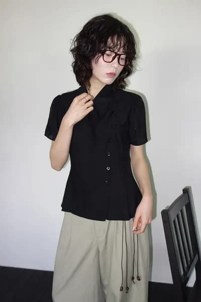 있음 선적 chic 한국 스타일 베이비 칼라 셔츠 상세 이미지 1