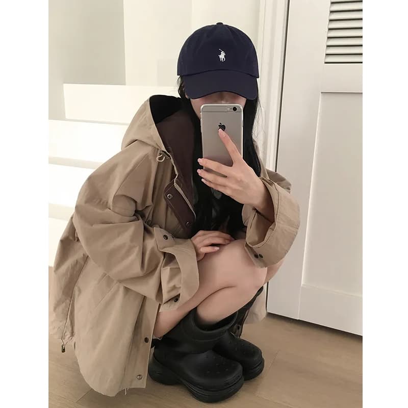 chic 한국 스타일 가을 후드 배색 루즈핏 캐주얼 재킷 이미지 5