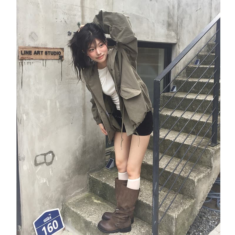 chic 한국 스타일 후드 루즈핏 재킷 이미지 3