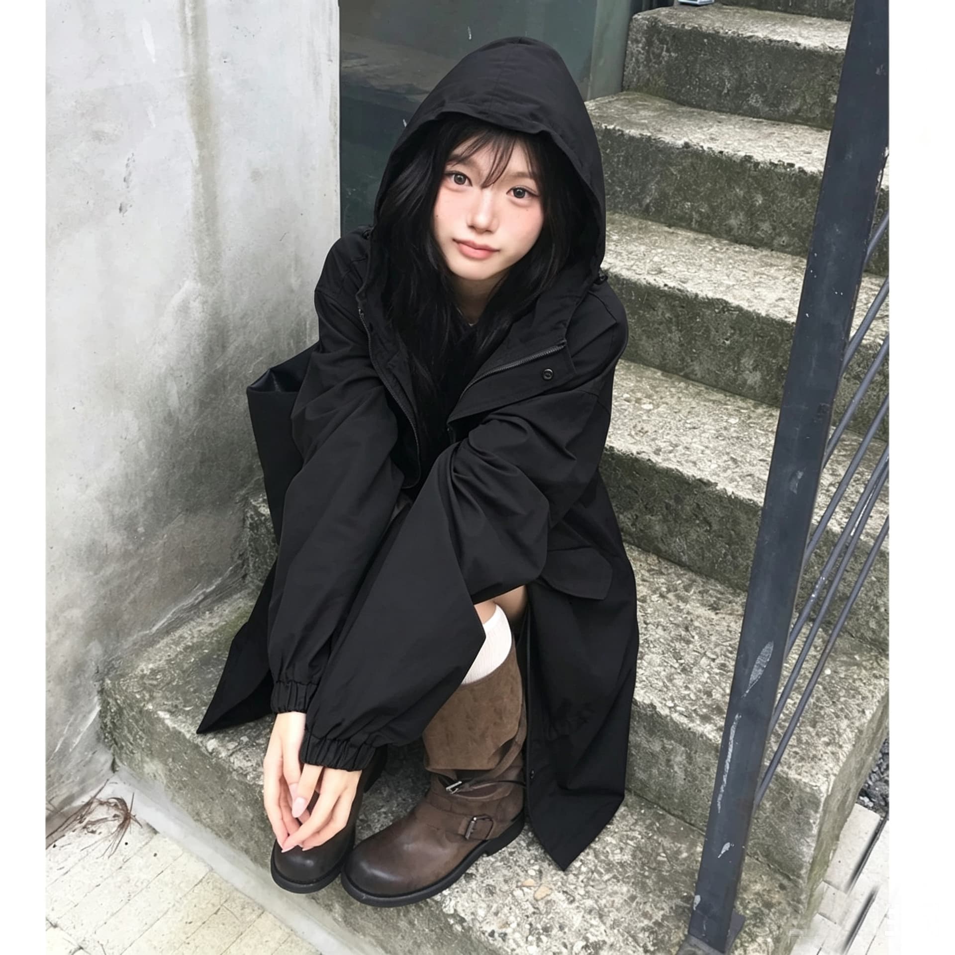 chic 한국 스타일 후드 루즈핏 재킷 이미지 4