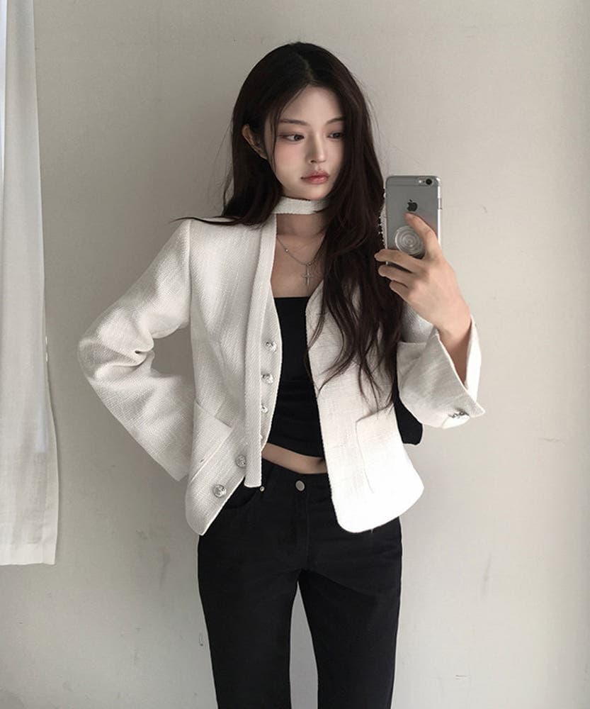 있음 선적 chic 한국 스타일 작은 샤넬 스타일 재킷 상세 이미지 1