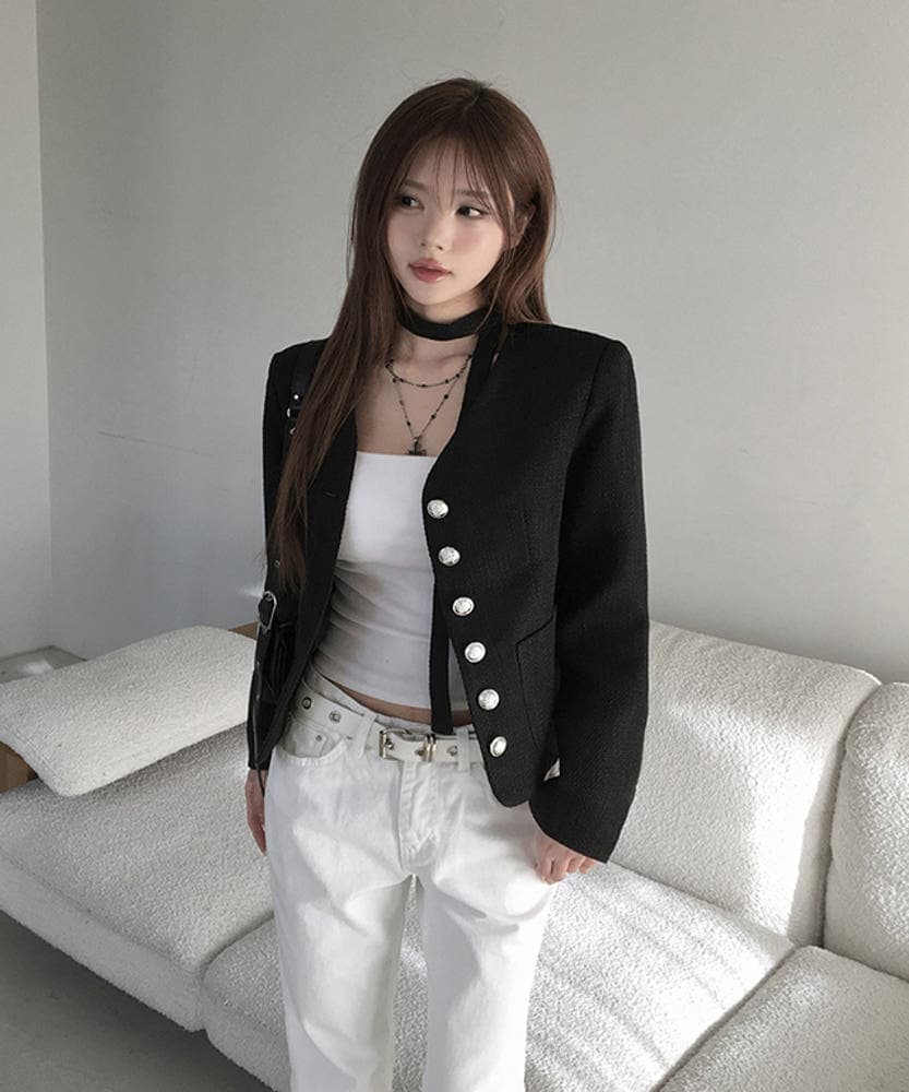 있음 선적 chic 한국 스타일 작은 샤넬 스타일 재킷 상세 이미지 4