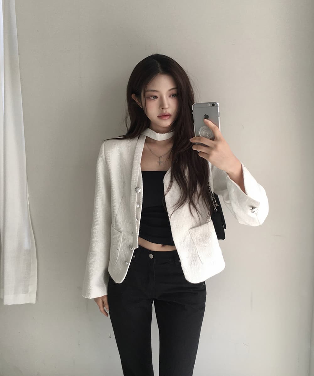 있음 선적 chic 한국 스타일 작은 샤넬 스타일 재킷 상세 이미지 10