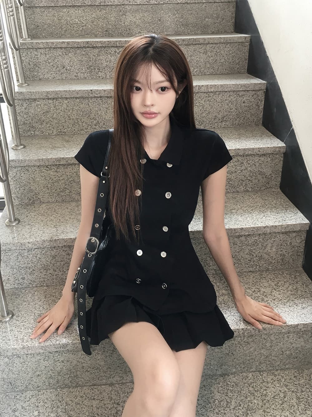 있음 선적 일본식 이중 버튼 허리 수축 슬림해 보이는 반팔 셔츠 재킷 이미지 4