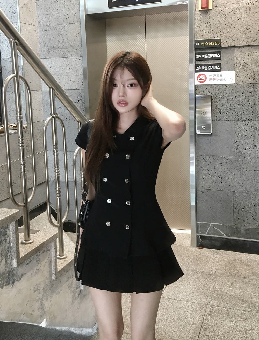 있음 선적 일본식 이중 버튼 허리 수축 슬림해 보이는 반팔 셔츠 재킷 상세 이미지 2
