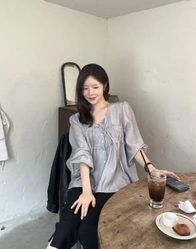 chic 한국 스타일 이른 가을 V 넥 셔츠 상세 이미지 5