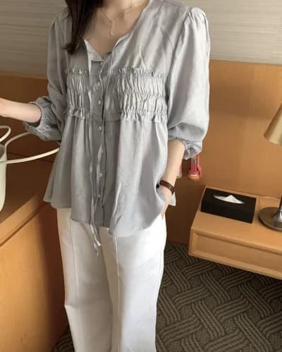 chic 한국 스타일 이른 가을 V 넥 셔츠 상세 이미지 7