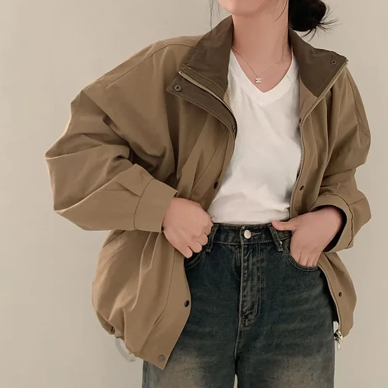 있음 선적 chic 한국 스타일 배색 캐주얼 재킷 이미지 5