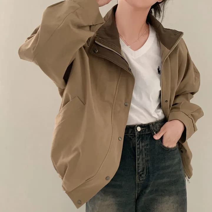 있음 선적 chic 한국 스타일 배색 캐주얼 재킷 상세 이미지 19