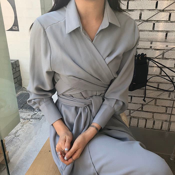 chic 한국 스타일 십자가 스트랩 품격 드레스