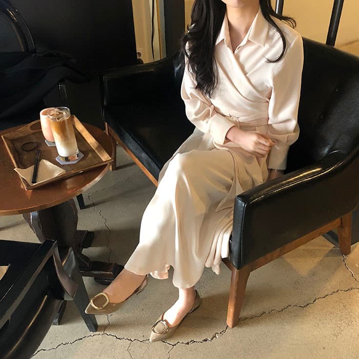 chic 한국 스타일 십자가 스트랩 품격 드레스 상세 이미지 9