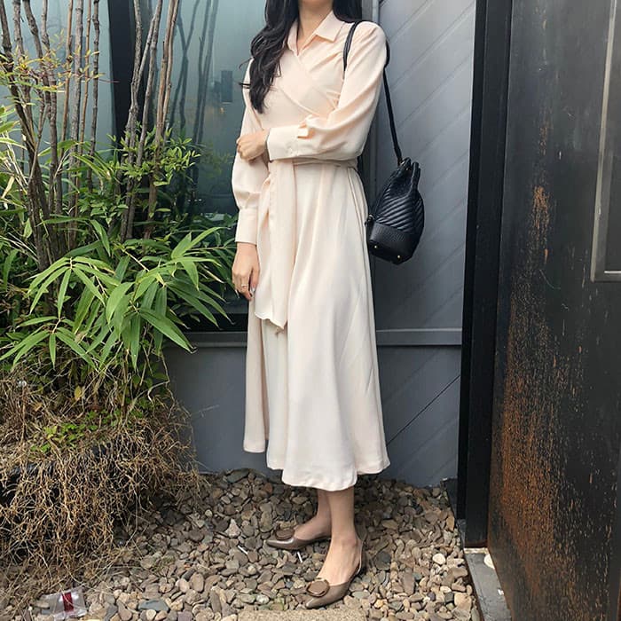chic 한국 스타일 십자가 스트랩 품격 드레스 상세 이미지 10