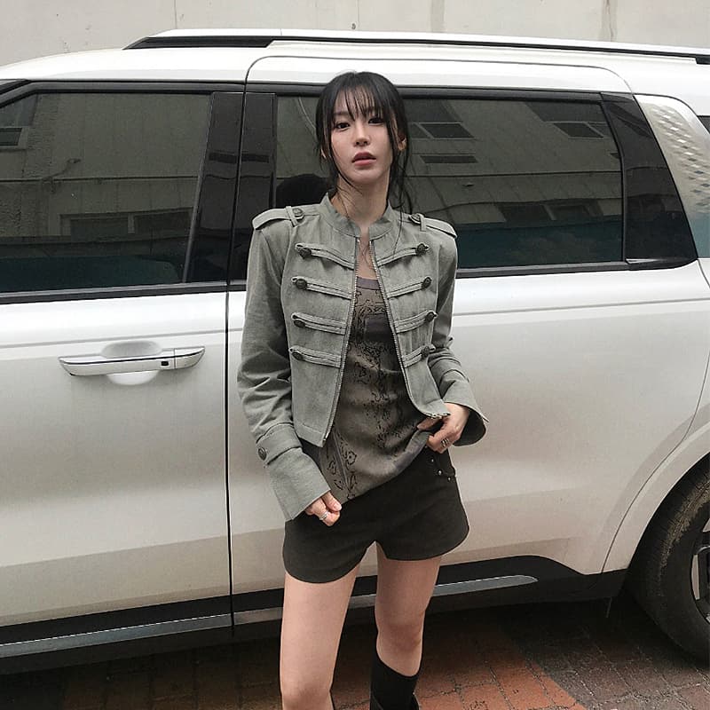 chic 한국 스타일 무거운 작업 작은 대중 개성 재킷