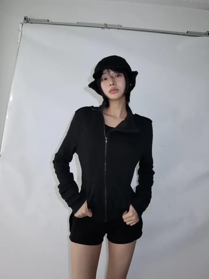 chic 한국 스타일 무거운 작업 비스듬한 문 襟 스탠드 칼라 후드티 재킷 상세 이미지 20