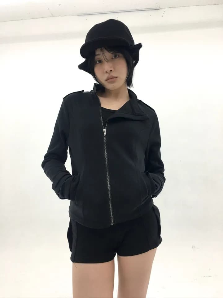 chic 한국 스타일 무거운 작업 비스듬한 문 襟 스탠드 칼라 후드티 재킷 상세 이미지 30