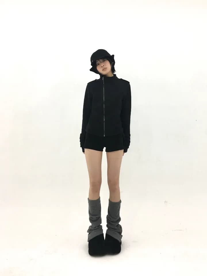 chic 한국 스타일 무거운 작업 비스듬한 문 襟 스탠드 칼라 후드티 재킷 상세 이미지 43