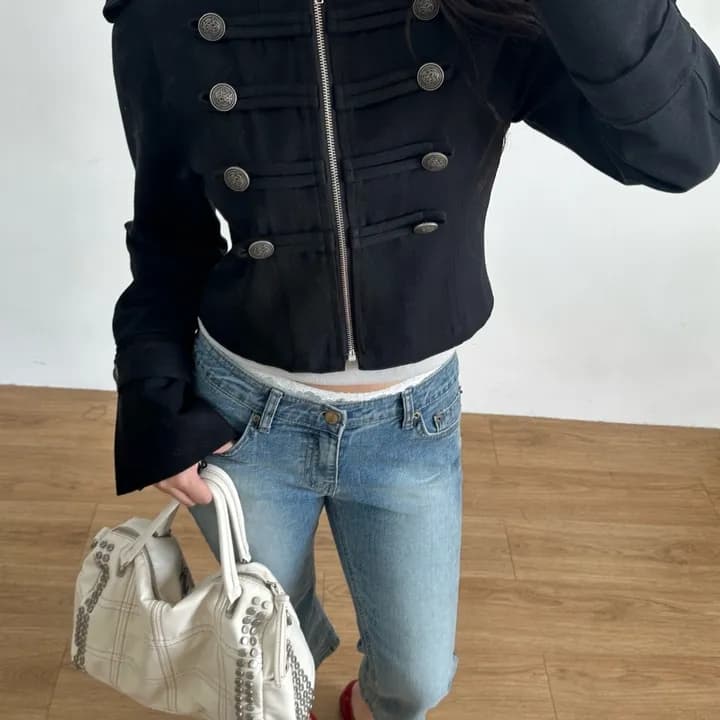있음 선적 chic 한국 스타일 나폴레옹 바람 이중 버튼 짧은 외투 상세 이미지 1