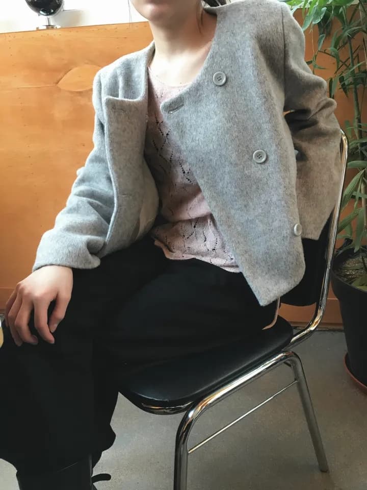 chic 한국 스타일 라운드 넥 이중 버튼 플러스 면 두꺼운 모직 외투 상세 이미지 30