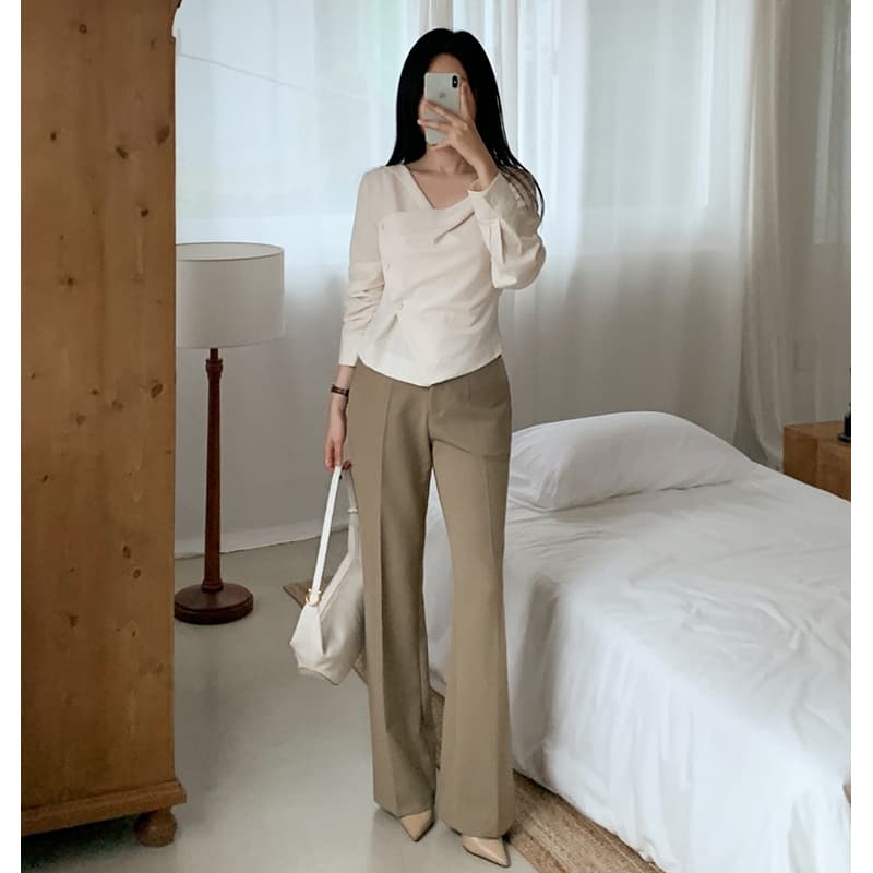 chic 한국 스타일 불규칙 허리 수축 셔츠 상세 이미지 4