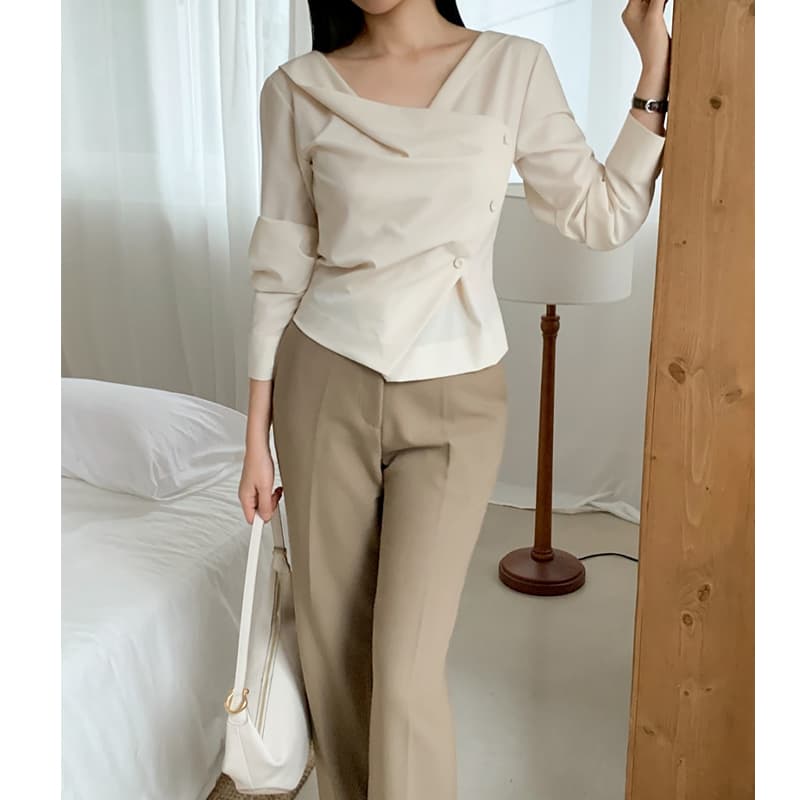 chic 한국 스타일 불규칙 허리 수축 셔츠 상세 이미지 6
