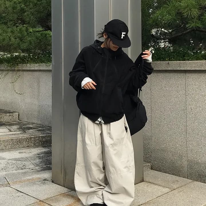 chic 한국 스타일 양면 양털 후드 무거운 작업 재킷 이미지 3