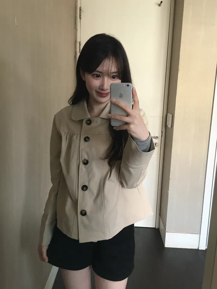 chic 한국 스타일 싱글 줄 버튼 작은 외투 상세 이미지 10