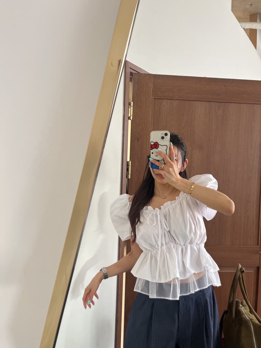 재고 있음 연령 감소 달콤함 패치워크 다용도 반팔 맨위 셔츠 상세 이미지 1