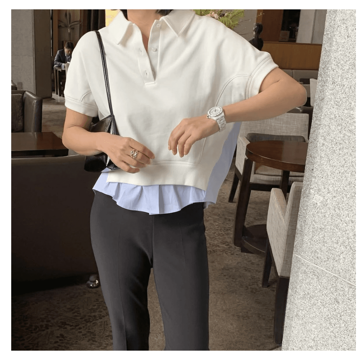 있음 밖으로 디자인 센스 패치워크 polo 맨위 셔츠 이미지 5