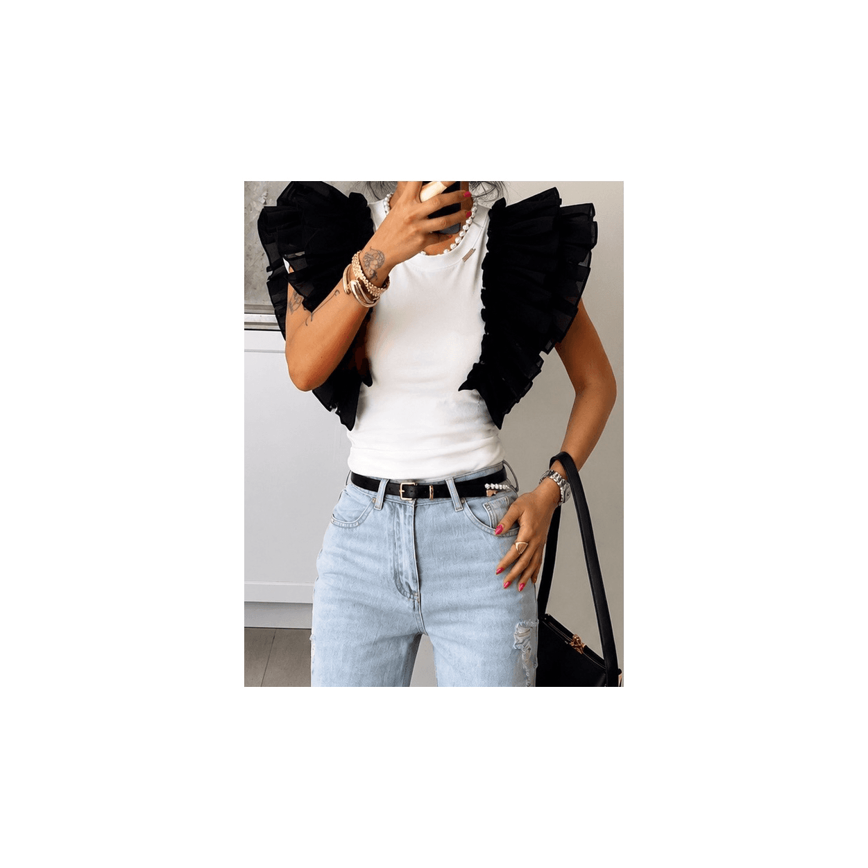 재고 있음 디자인 센스 프릴 꾸밈음 맨위 셔츠 이미지 5