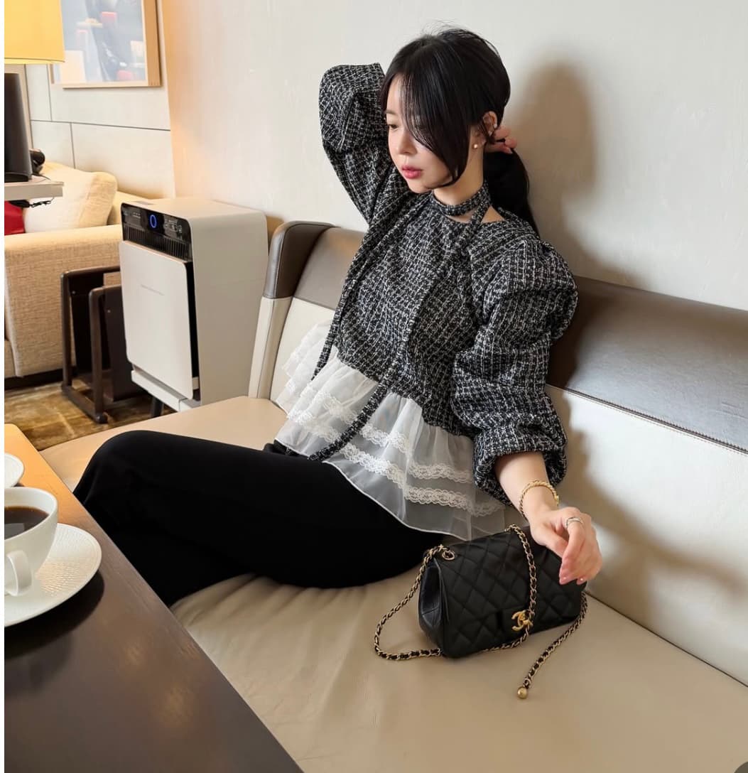 한 스타일 레트로 레이스 패치워크 백 잡아라. 의류 상세 이미지 3