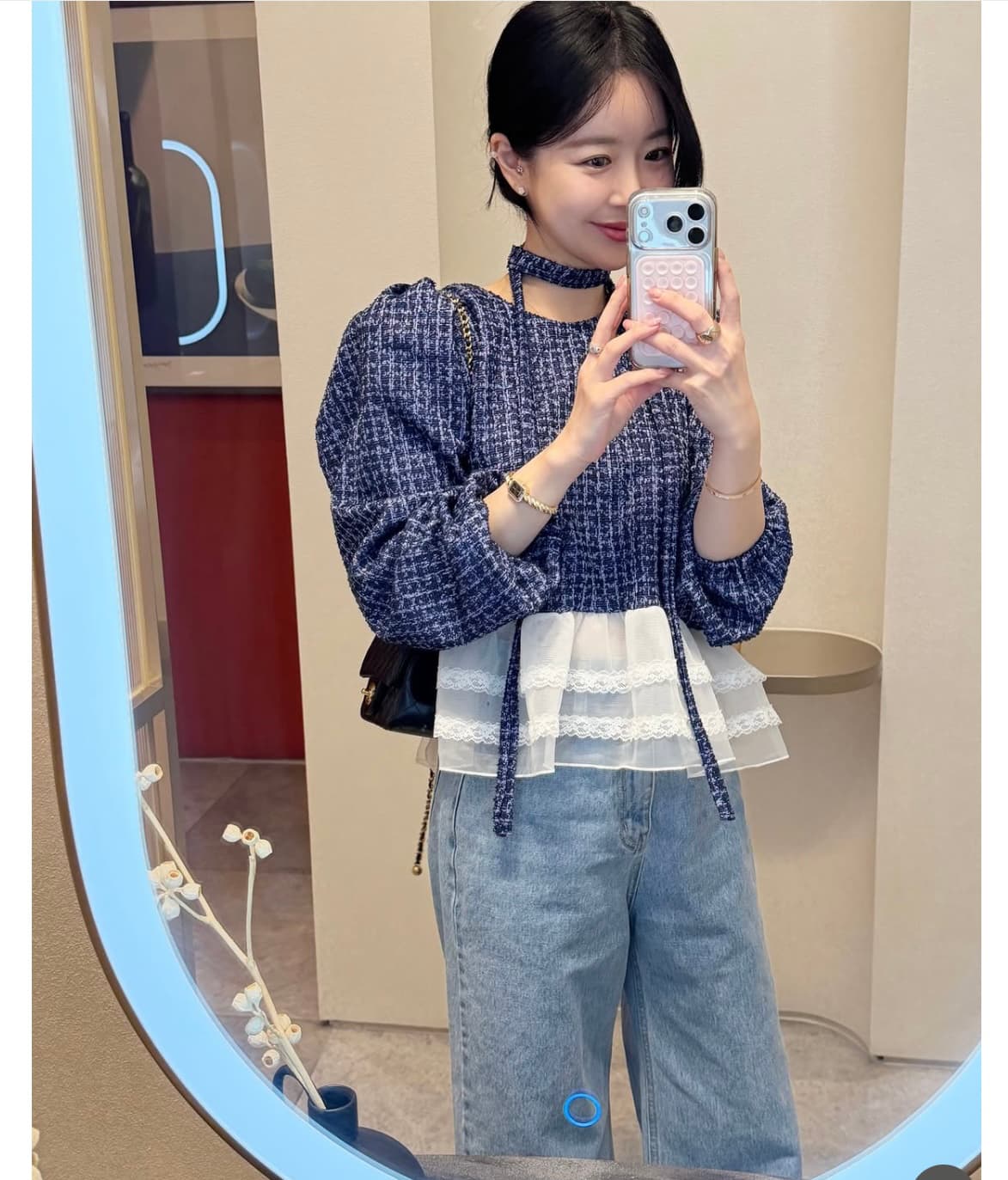 한 스타일 레트로 레이스 패치워크 백 잡아라. 의류 상세 이미지 12