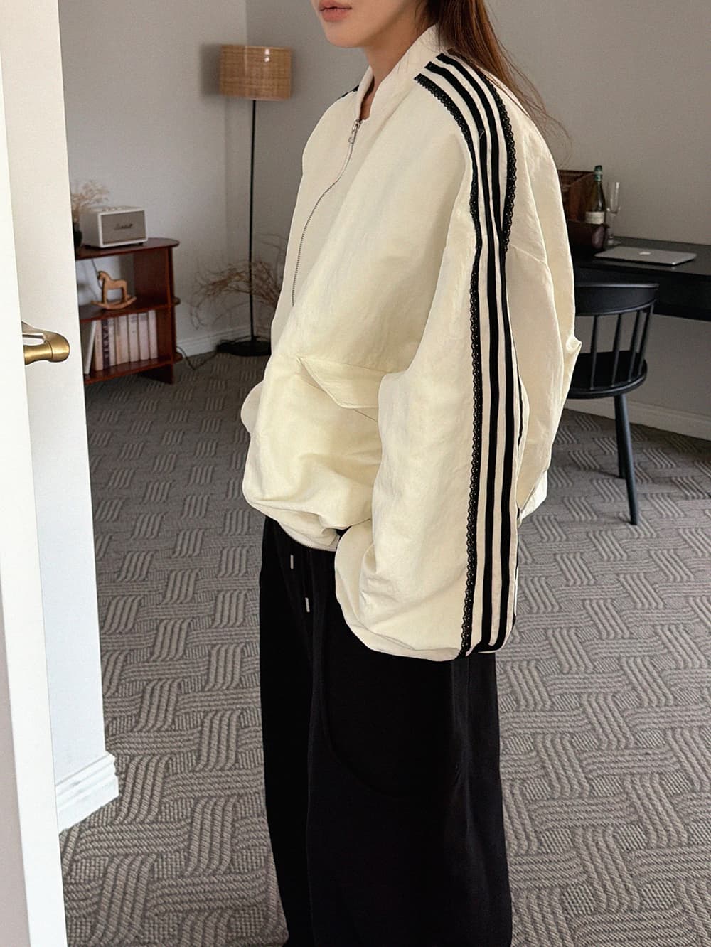 한 스타일 루즈핏 레이스 꾸밈음 대형 재킷 상세 이미지 15
