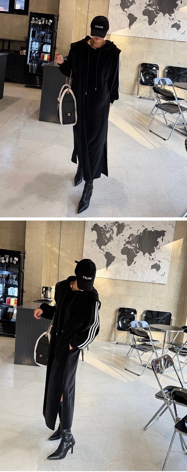 재고 있음 한 스타일 레트로 후드 루즈핏 드레스 상세 이미지 9