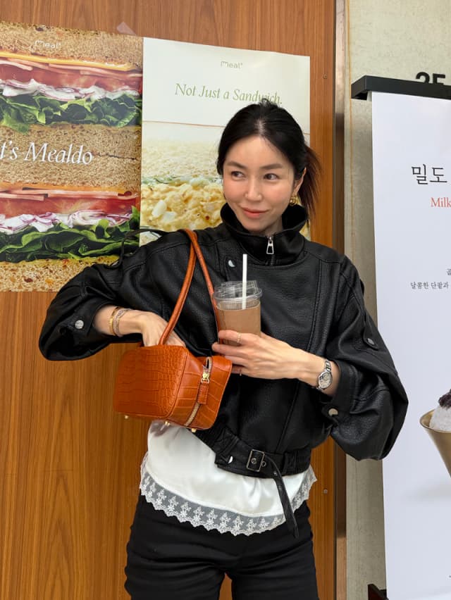 프랑스식 잘 생긴 오토바이 가죽 재킷 쇼트 스타일 재킷 이미지 3