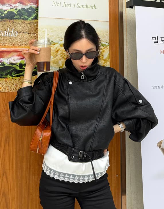 프랑스식 잘 생긴 오토바이 가죽 재킷 쇼트 스타일 재킷 상세 이미지 5